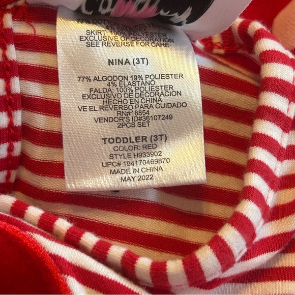 Red and White Striped Polka Dot Embroidered Santa Dress Little Girls Christmas - Picture 5 of 5